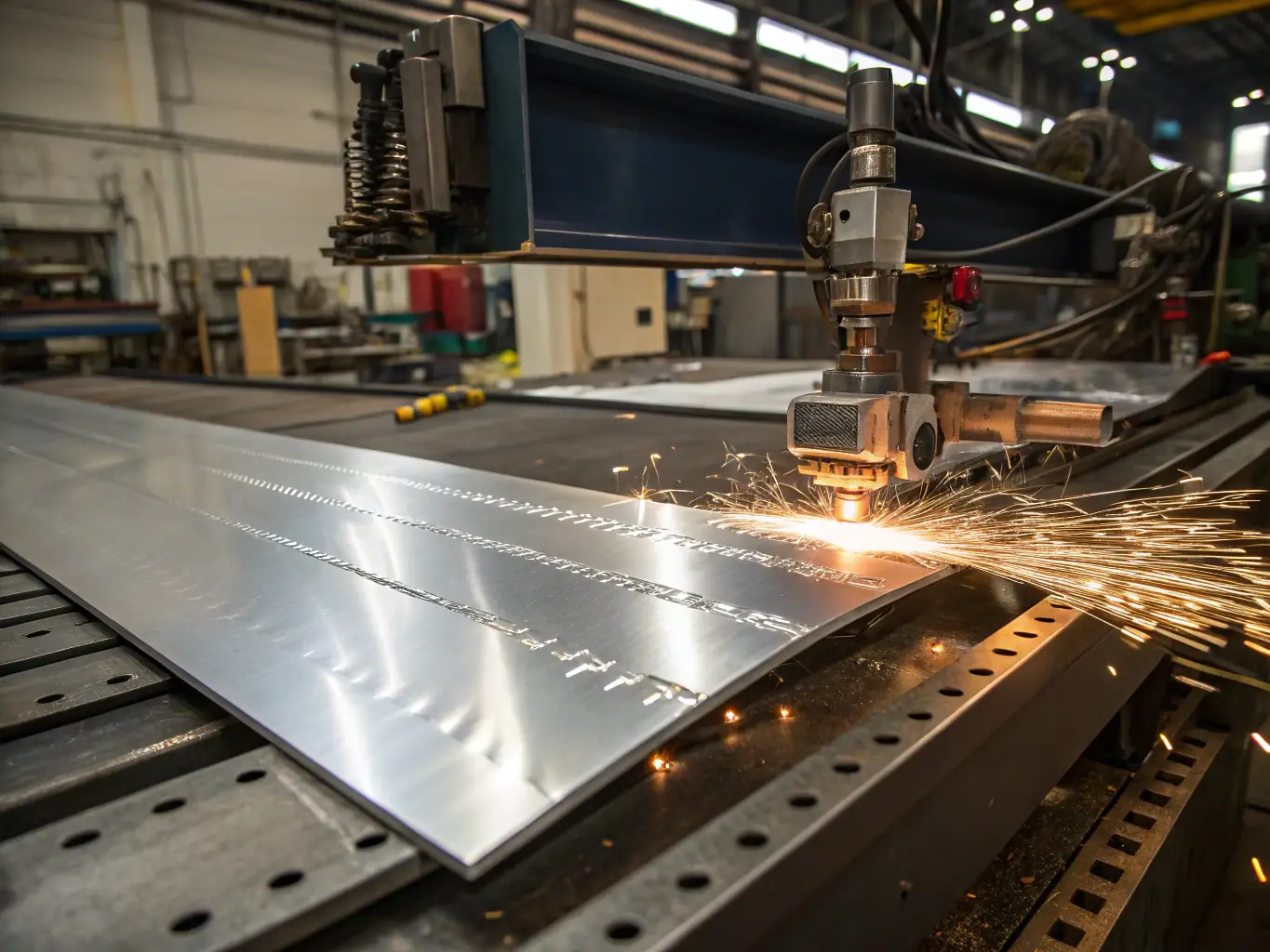 A close-up of a shaping machine creating a detailed groove on a metal component, highlighting the precision and control of the machining process.
