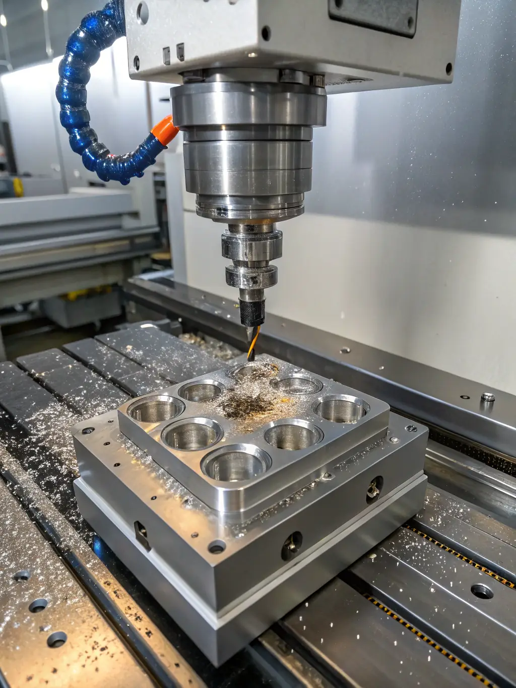 A milling machine creating a detailed part with intricate features, highlighting the versatility of milling capabilities.