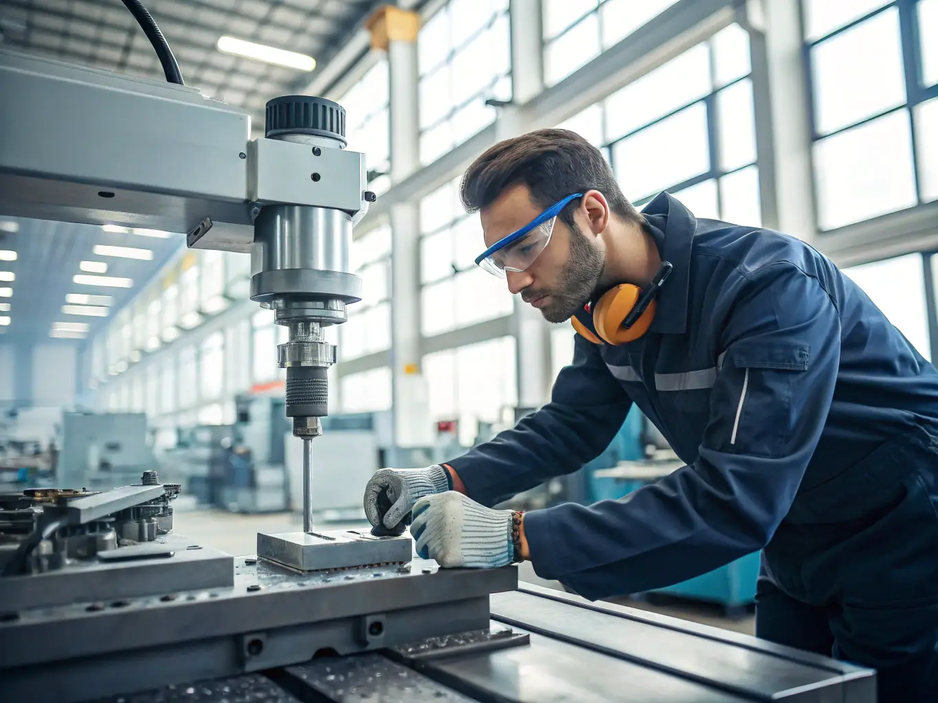 A close-up image of a skilled technician operating a CNC milling machine at Spring Engineering Workshop LLC.