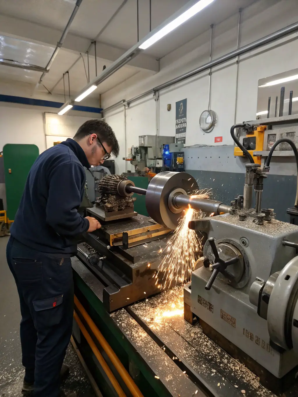 An image of a conventional lathe at Spring Engineering Workshop LLC, demonstrating its use for general machining tasks and custom projects.