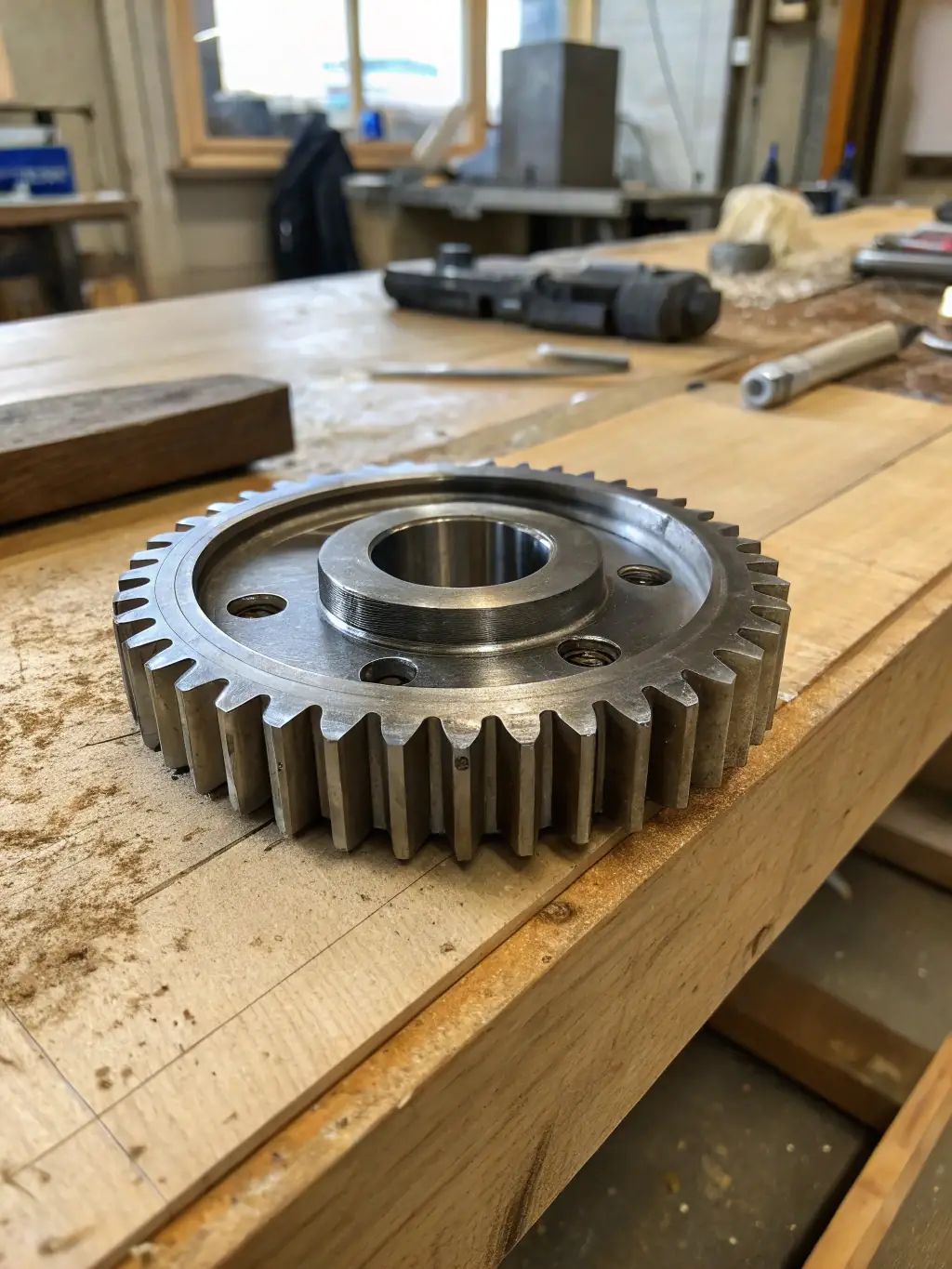 A clear shot of a gear hobbing machine at Spring Engineering Workshop LLC, highlighting its specialized function in gear manufacturing.